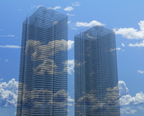 Fototapeta premium Mega miasto, technika szkieletowa, oryginalne renderowanie 3d