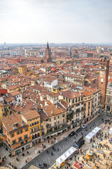Fototapeta na wymiar Top view of the medieval city of Verona from the Lamberti tower