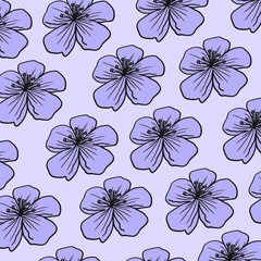 Cherry blossom blue pattern blooming spring flowers floral botanical background illustration for card design