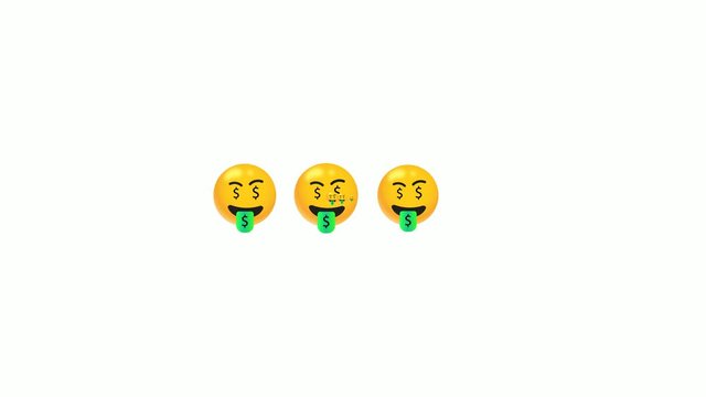 greedy emoticons flying animation. social media motion isolated on white background. going to left and right.