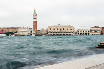 Fototapeta na wymiar The St. Mark's Square in Venice during Bad Weather and High Tide, Venice/Italy