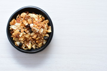 peanuts, soya, coconut, honey, flakes, granola, seeds, nutrition, nuts, grain, vegetarian, oatmeal, fruit, sweet, meal, snack, organic, food, cereal, healthy, breakfast