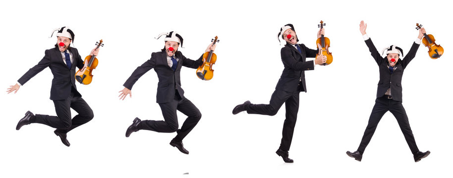 Funny clown businessman isolated on the white background