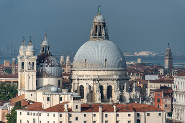 Fototapeta na wymiar View of the Dome of Church Santa Maria della Salute, view from Church San Giorgio Maggiore, Venice/Italy