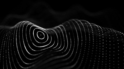 Wave of particles. Abstract background with a dynamic wave. Big data visualization. 3d rendering.