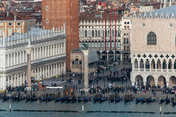 Fototapeta na wymiar Campanile of Basilica San Marco during rainy weather, view from San Giorgio Maggiore, Venice/Italy
