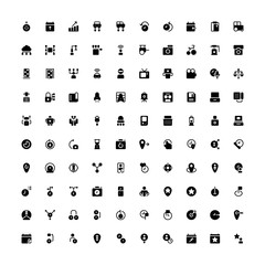Set of 100 Time Future, Past, and Preset glyph style icons - vector