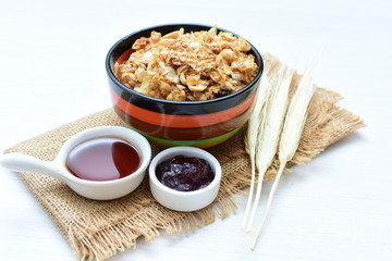 peanuts, soya, coconut, honey, flakes, granola, seeds, nutrition, nuts, grain, vegetarian, oatmeal, fruit, sweet, meal, snack, organic, food, cereal, healthy, breakfast