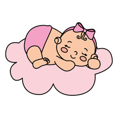 cute little baby girl sleeping in cloud isolated icon vector illustration design