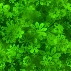 Spring seamless pattern of various flowers in green colors