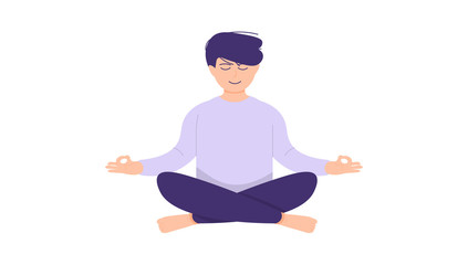 illustration of a man doing meditation. relax, controlling mind and emotions, inception and the search for ideas. flat design