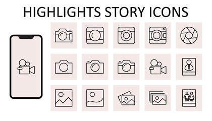 Set of Cameras and photo, vector line icons. Contains symbols of portraits and family photos and much more. Editable Stroke. 32x32 pixels