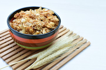 peanuts, soya, coconut, honey, flakes, granola, seeds, nutrition, nuts, grain, vegetarian, oatmeal, fruit, sweet, meal, snack, organic, food, cereal, healthy, breakfast