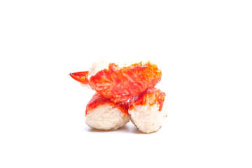 Artificial crab meatballs on white background