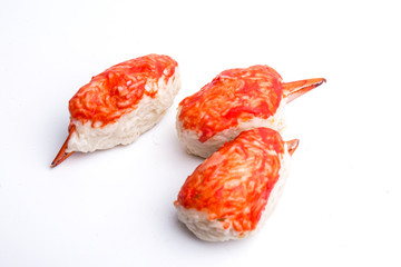 Stuffed crab claw on isolated white background 