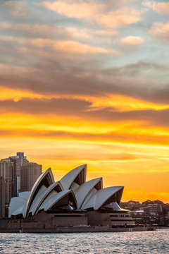 Sydney, Australia - 23 10 2018: The Opera House In A Golden Sunset