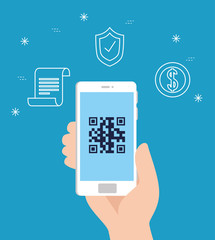 scan code qr with smartphone and icons vector illustration design