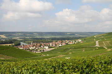  French wine village surrounded by the vineyards