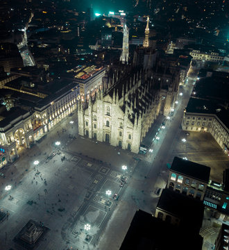 Aerial view of Milan Cathedral or Duomo di Milano in Milan, Northern Italy