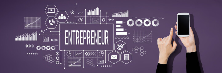 Entrepreneur concept with person using a white smartphone