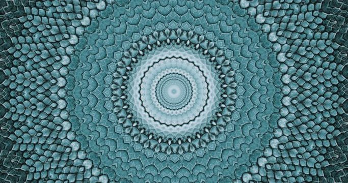 Parallax effect. Radial blue snake skin background. Snake skin texture closeup. 4k zoom in footage