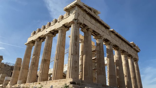 Parthenon antique temple with columns and blue sky on Acropolis of Athens Greece