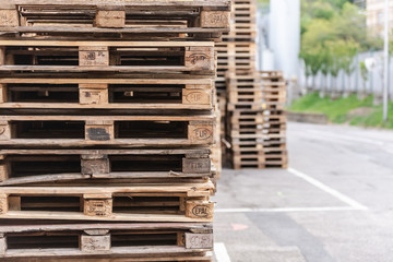 Pallets. A range of wooden pallets. Inventory for shipment in the warehouse.