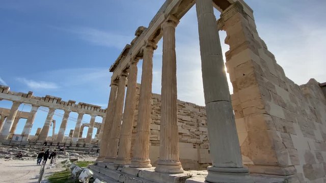 Columns of Parthenon temple on a sunset. Acropolis in Athens, Greece.