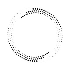 Black vector halftone dots in round form. Geometric art. Trendy design element for border frame, logo, tattoo, sign, symbol, web pages, prints, posters, template, pattern and abstract background