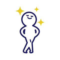 Illustration of a deformed simple human with both hands on hips and crossed legs