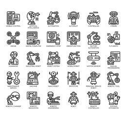 Set of robot thin line and pixel perfect icons for any web and app project.