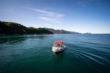 Fishing boat in the Marlborough sounds in new zealand