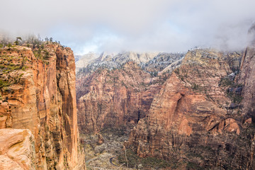 View of winter Zion Canyon from Angels Landgin trail