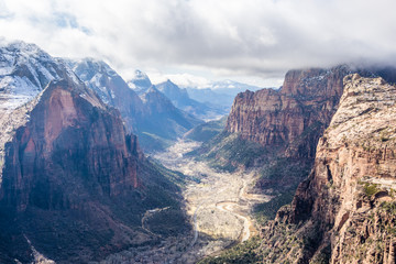 View of winter Zion Canyon from Angels Landgin trail