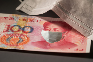 Chinese banknote wearing face mask