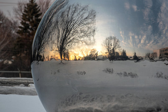 landscape reflected on sphere 