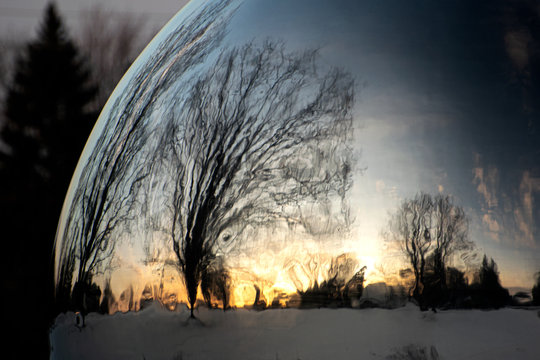 landscape reflected on sphere 