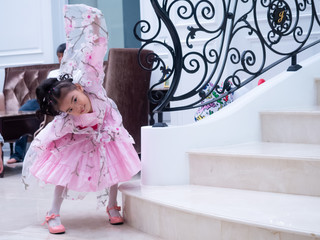 asian little girl Wearing yukata in house 