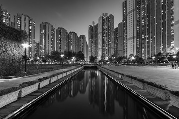 public estate in Hong Kong at dusk