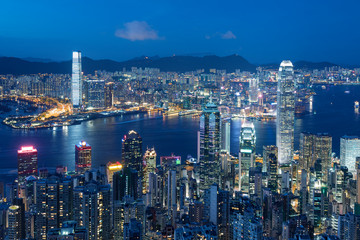 Plakat Victoria harbor of Hong Kong city at night