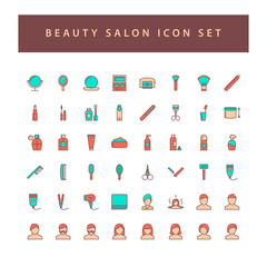 Beauty salon icons set with filled outline style design.
