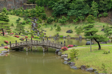 Fototapeta na wymiar Idyllic landscape of Japanese Garden in Kanazawa, Japan