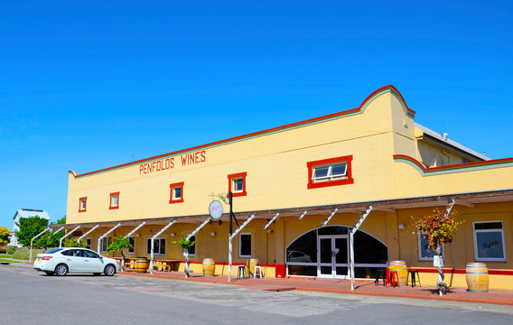 Penfolds Wines Estate wine sales and visitor center exterior building. Barossa, South Australia - December 31, 2014.