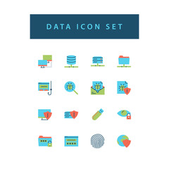 Data sharing icon set with colorful modern Flat style design.