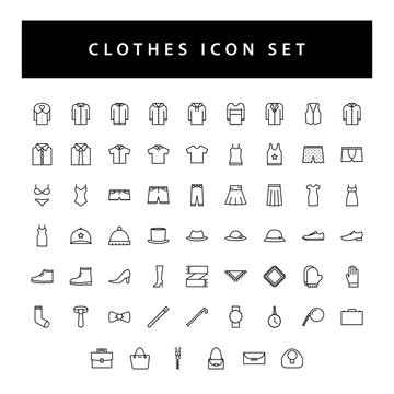 Clothes icon set with black color outline style design.