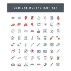 Medical Dental icon set with filled outline style design.