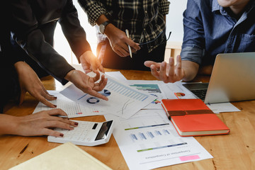 Teamwork of partners integration concept. Group of Business in smart casual wear discussing in the...