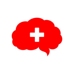 Red Brain with Positive sign. Isolated Vector Illustration