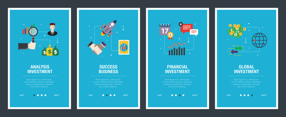 Internet banner set of business, investment and success icons.