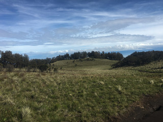 Wonderfull morning with cloudy sunrises on savana mount lawu central java